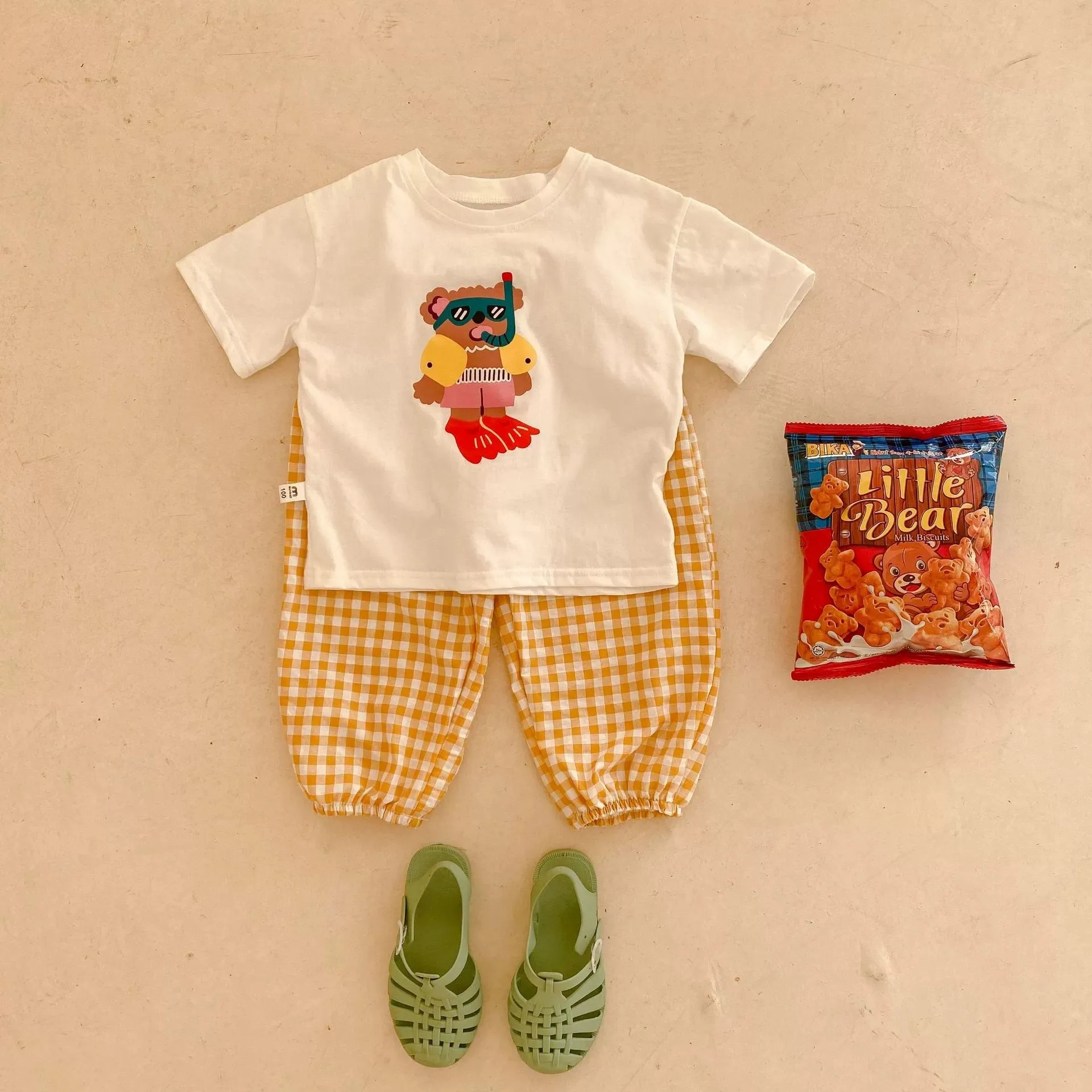 Summer Baby Clothes Short Sleeve Tops Trousers Casual Two Piece Set Toddler Costume Children Cartoon T-shirt Plaid Pants Outfits