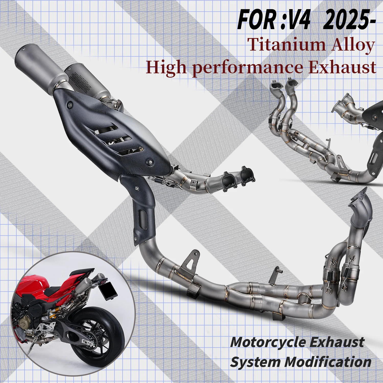 

AB For panigale V4 V4S Motorcycle Exhaust Ti. alloy System Modification for Panigale V4 V4S 2025- Stree Fighter V4 V4S 2025-