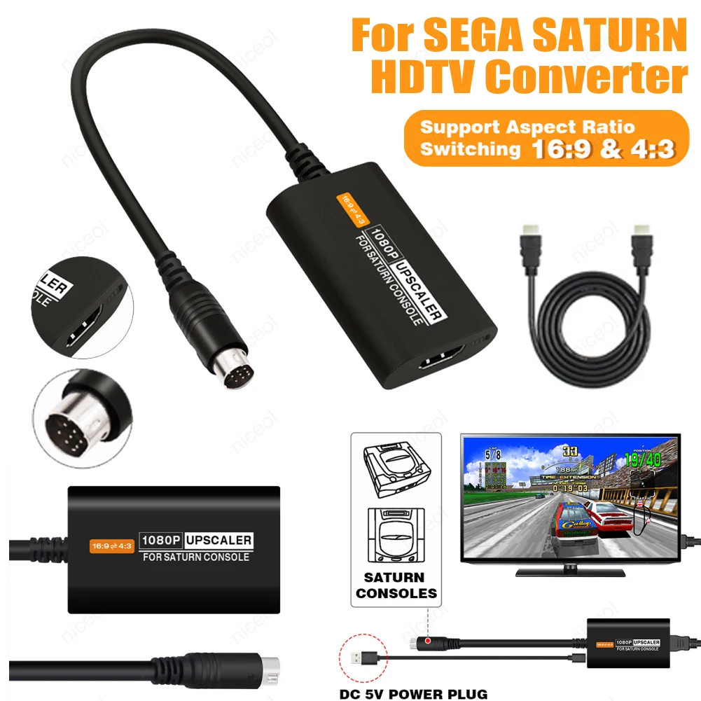 Practical Game Console HDMI-Compatible Adapter Device for SEGA Saturn 1080P HDTV Converter Gamepad Instruments