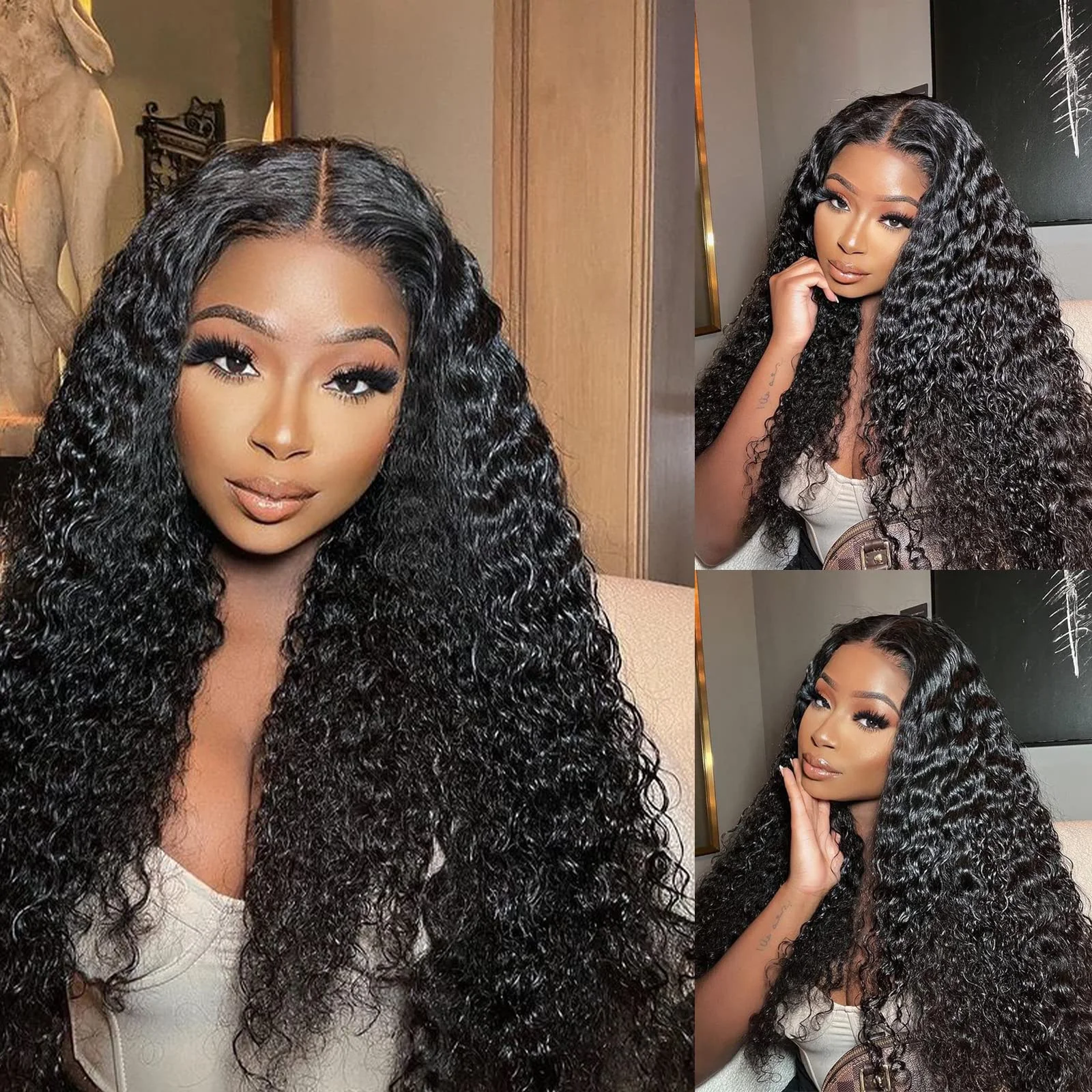 

Wear and Go Glueless Wigs Human Hair Pre Plucked Brazilian Deep Wave Lace Front Wigs for Black Women 4x4 Lace Closure Human Hair