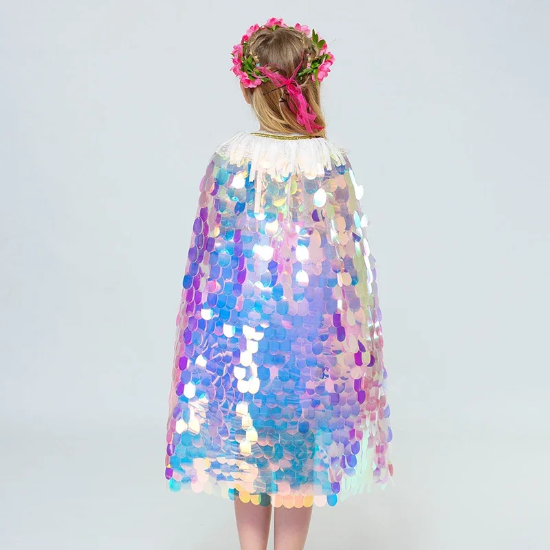 Glitter Multicolor Sequins Girls Jackets Shawl Shiny Girls Cloak Christmas Halloween Birthday Party Gift 2-10 Years Kids Clothes