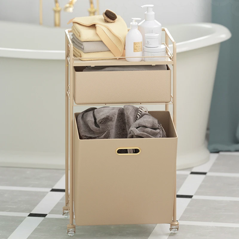 Bathroom rack floor multi-layer dirty laundry basket cart multifunctional