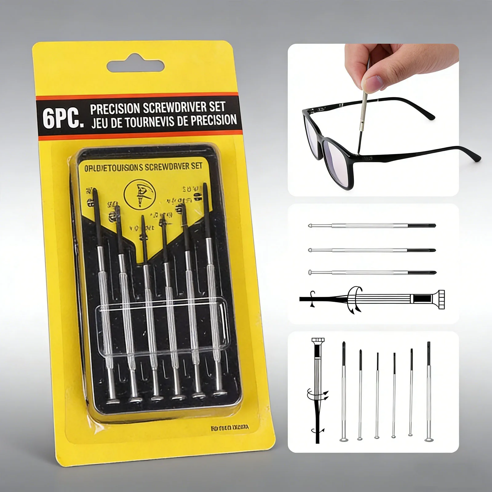 6pcs Screwdriver Set, Eyewear Accessories, Precision Repair Tool Kit, with 6 Different Sized Flat