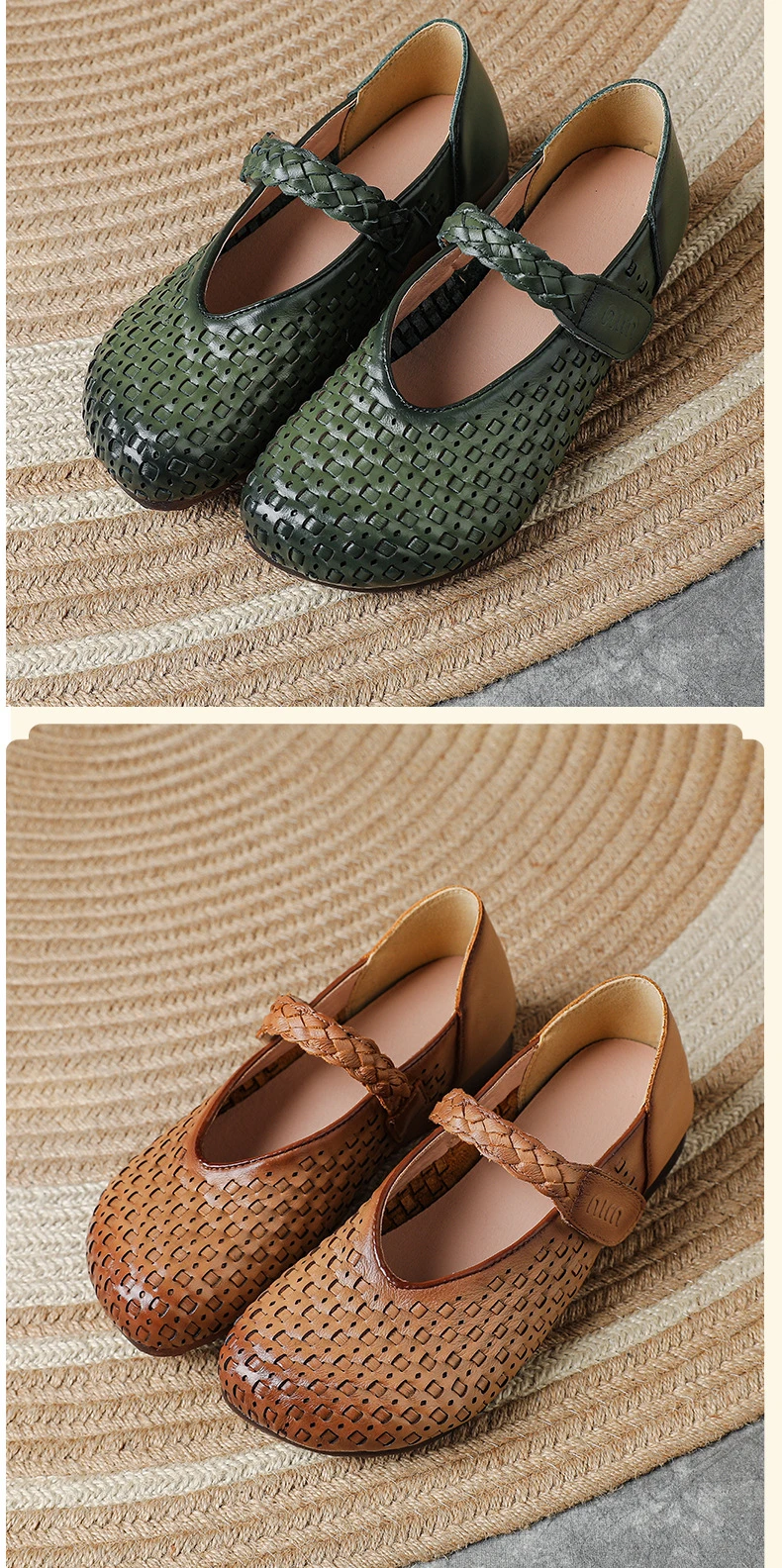 Retro-Kunst-Ästhetik Echtleder Mary Jane Flats Damen Premium Rindsleder Geflochtene Schuhe Elegante Mokassins Vintage-Schuhe – Detail 12