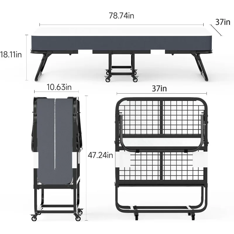 Folding Bed, (with 5.2"" Thick Memory Foam Mattress), 79x35, Portable Foldable Adult , Metal Folding Frame,
