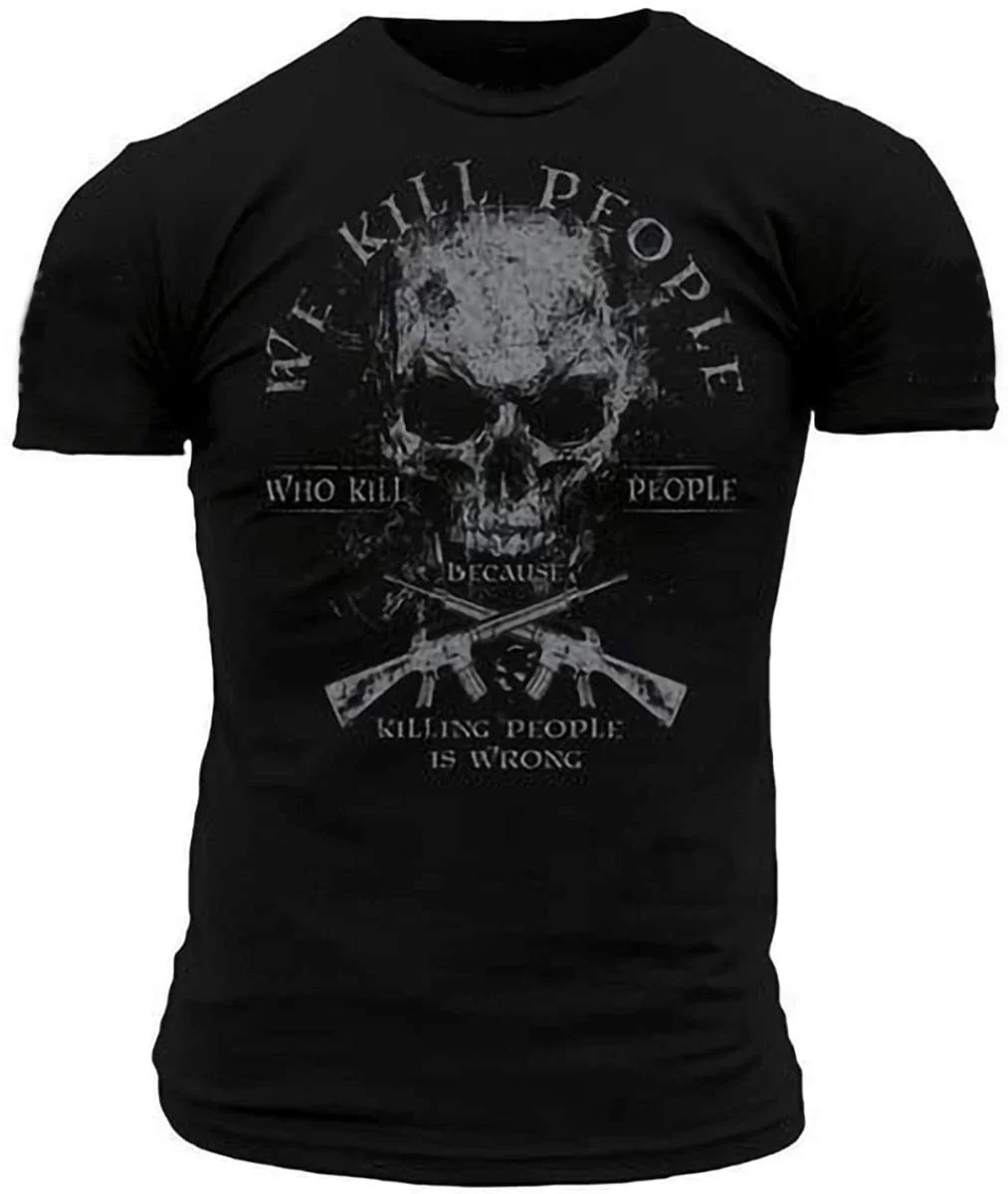 Revisité la matanza. Camiseta de estilo gótico para hombre, camisa informal de manga corta con calavera y Rifle, 100% algodón, cuello redondo, talla