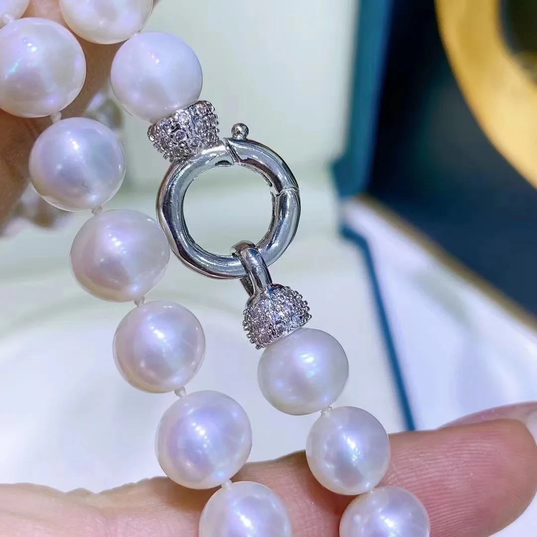 

925 sterling silver single row necklace AAAA9-10mm natural Japanese round white pearl necklace 18inch