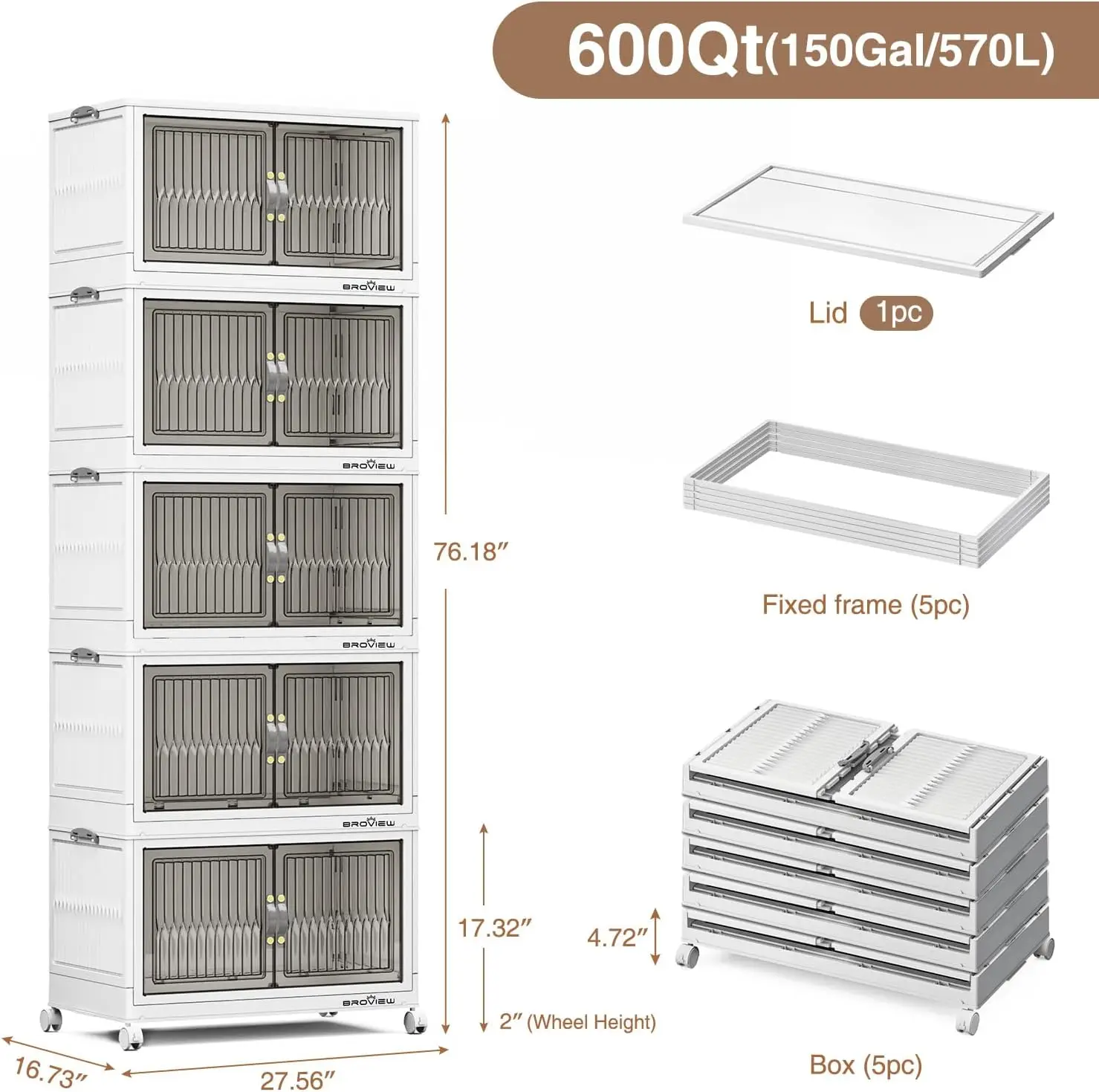 120 Qt Stackable Storage Bins with Lid, Closet Organizer and Storage Drawers, Collapsible Storage Box with Wheels, Plastic Cloth