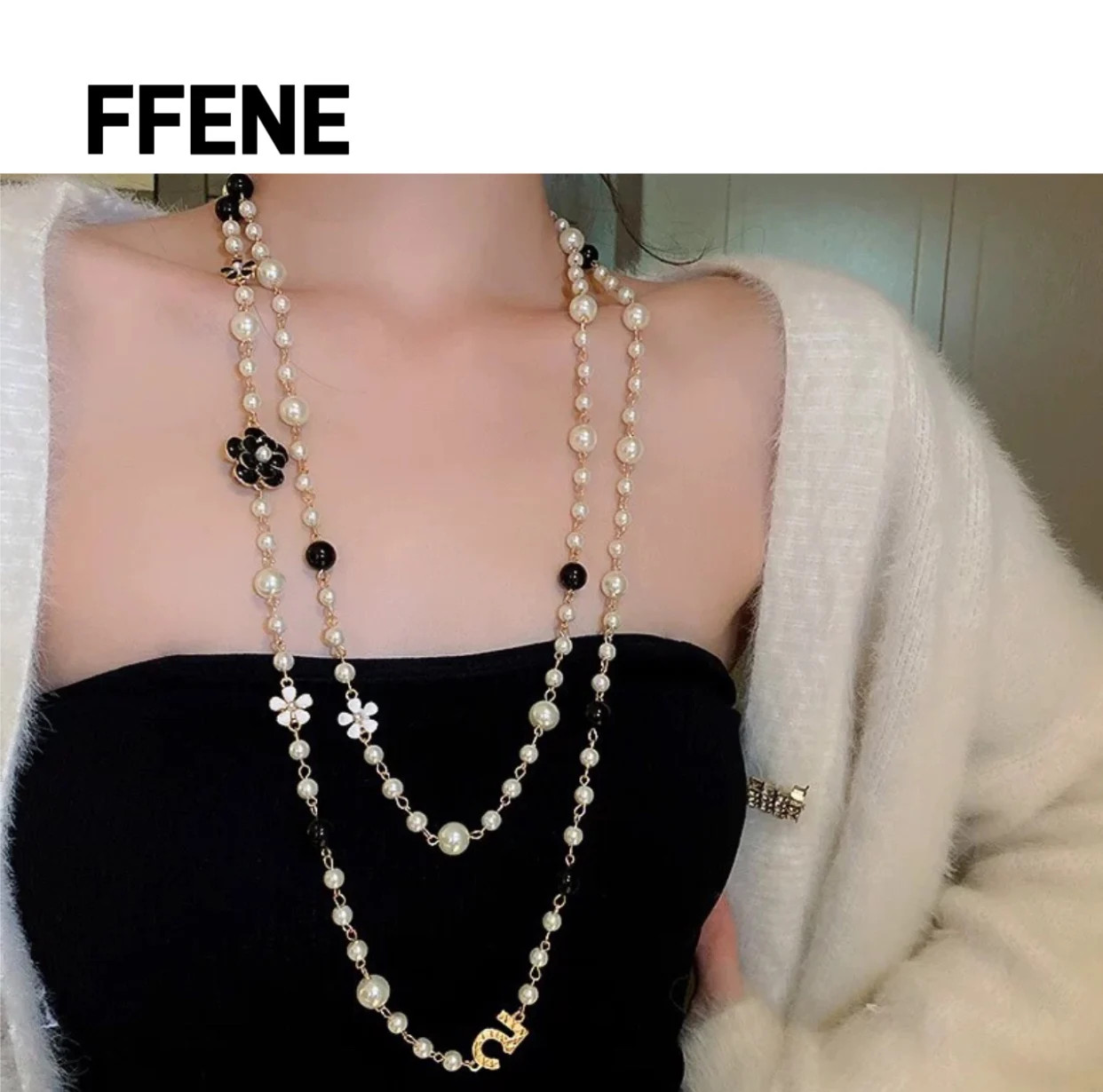 Luxurious and high-end multi-layer pearl necklace for women, elegant and simple, long winter and autumn sweater chain, jewelry