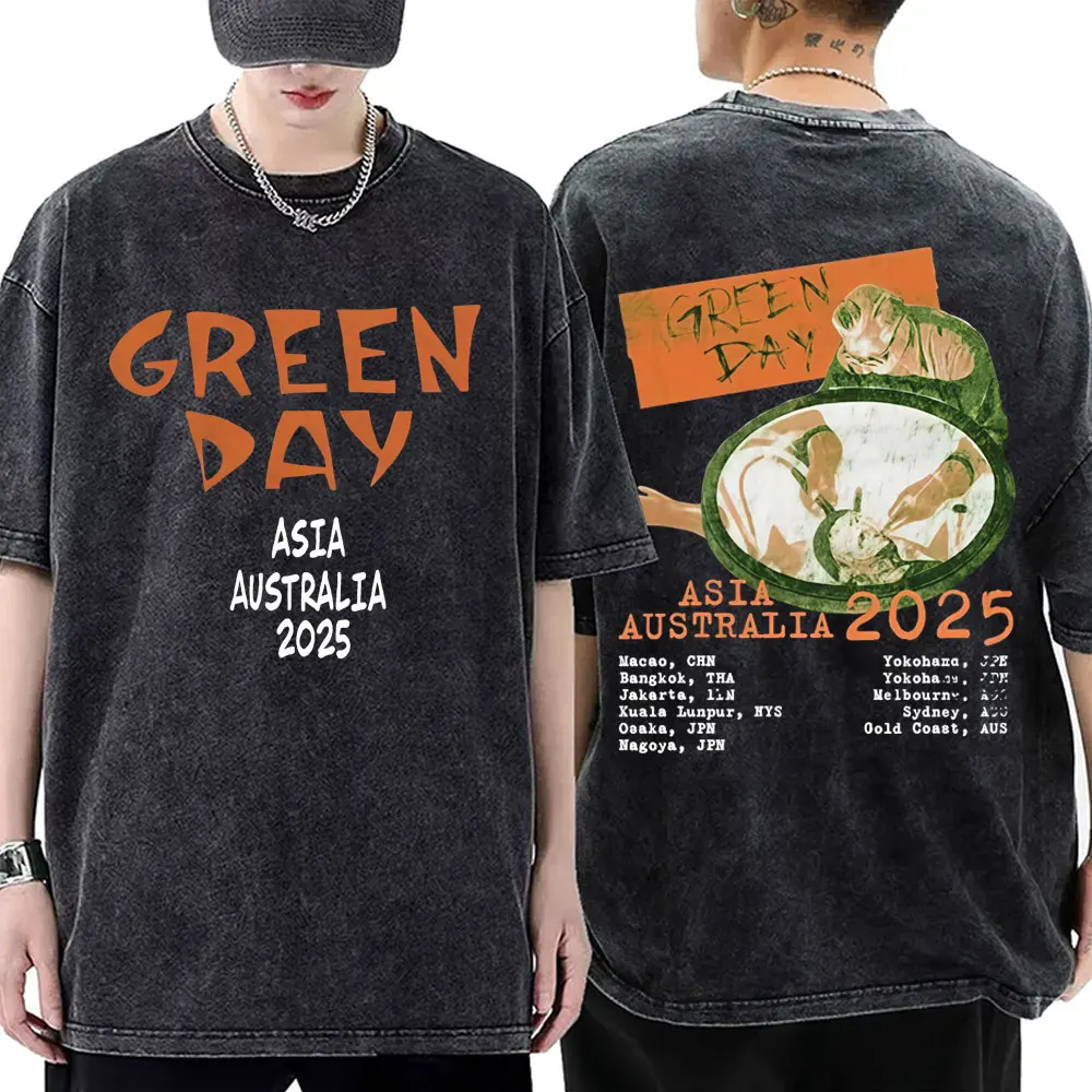 

Washed Vintage Punk Band Green Day Asia Australia Tour 2025 T-shirt Men Classic Gothic Streetwear Male Rock Oversized T Shirts