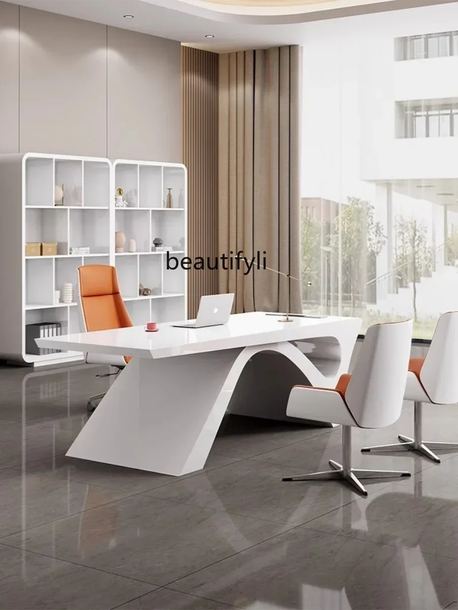 Light Luxury Paint Boss Desk, Gerente de Negociação Branca Moderna Simples, Mesa para salão de beleza Mesa médica do cliente de beleza