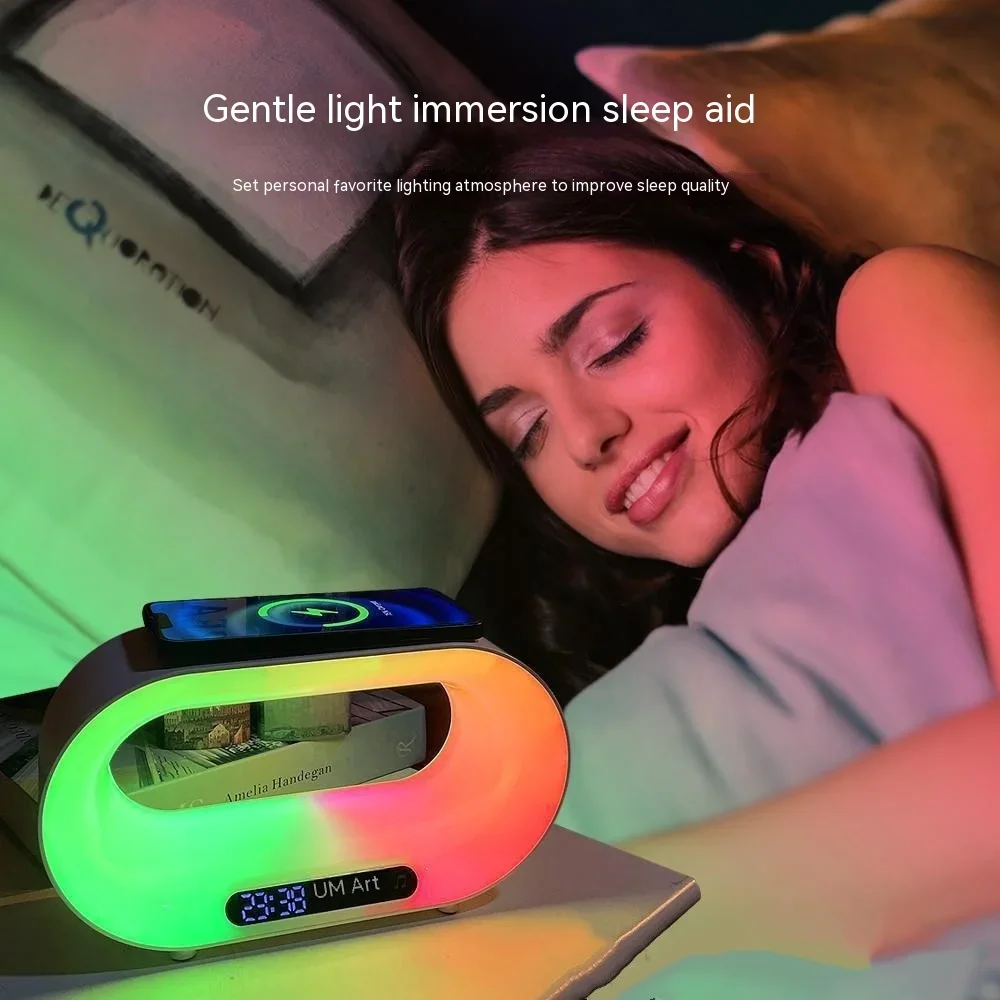 3 In 1 LED Night Light APP Control RGB Atmosphere Desk Lamp Smart Multifunctional Wireless Charger Alarm Clock Lamp Home Decor