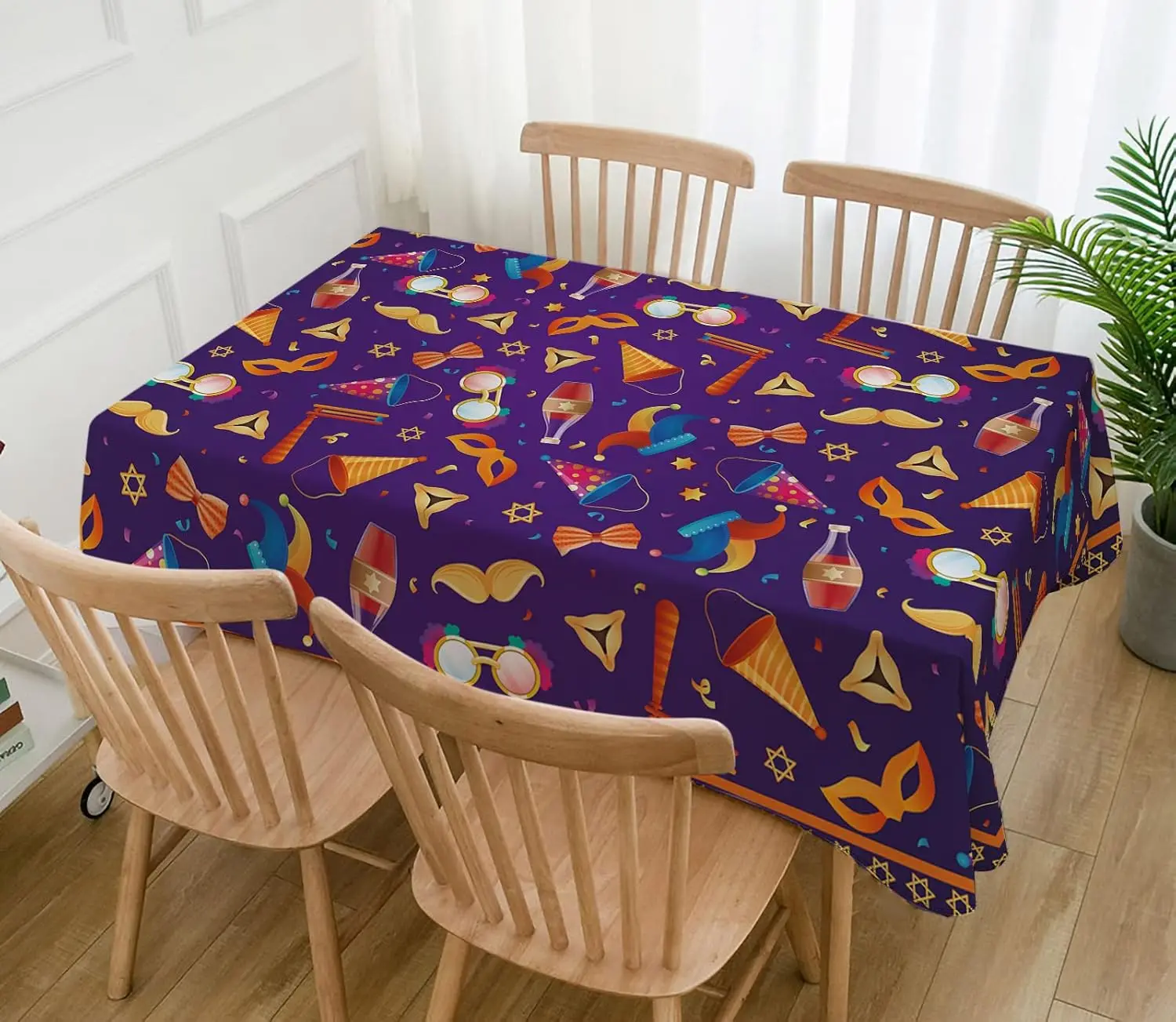 Purim Waterproof Tablecloth Jewish Carnival Holiday Party Decor Masque Circus Clown Kitchen Dining Table Cover Purim Decorations