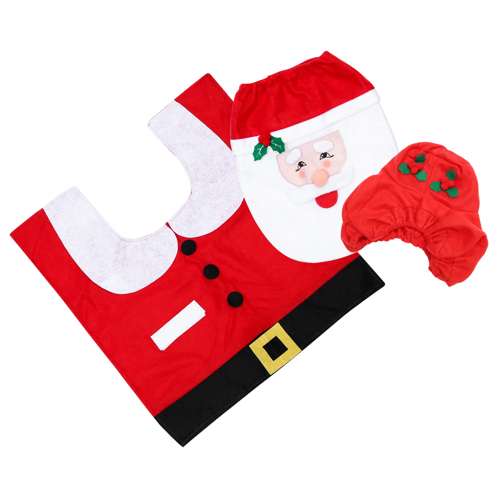 

1Set Santa Toilet Cover Set Christmas Design Home Hotel Decoration Xmas Toilet Mat Comfortable Touch Skin Friendly