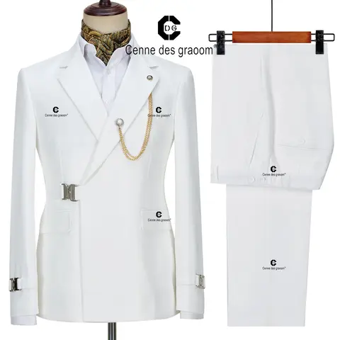 Cenne Des Graoom 남성용 화이트 블레이저 재킷 바지 세트, 메탈 사이드 릴리스 버클 수트, 웨딩 파티, 무도회 드레스, 2022 여름 신상 Best5