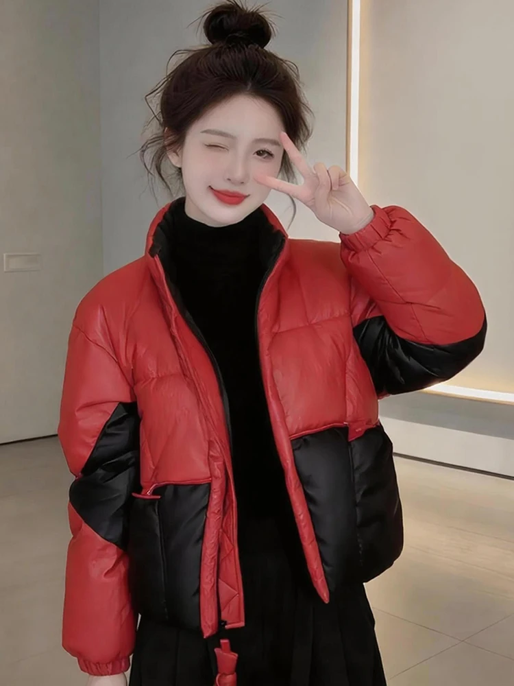 

Thiened Long Sve down Cotton Jaet Women's Faion Winter Coat Warm Fce Lined Outerwear Korean Sle Loose Fit