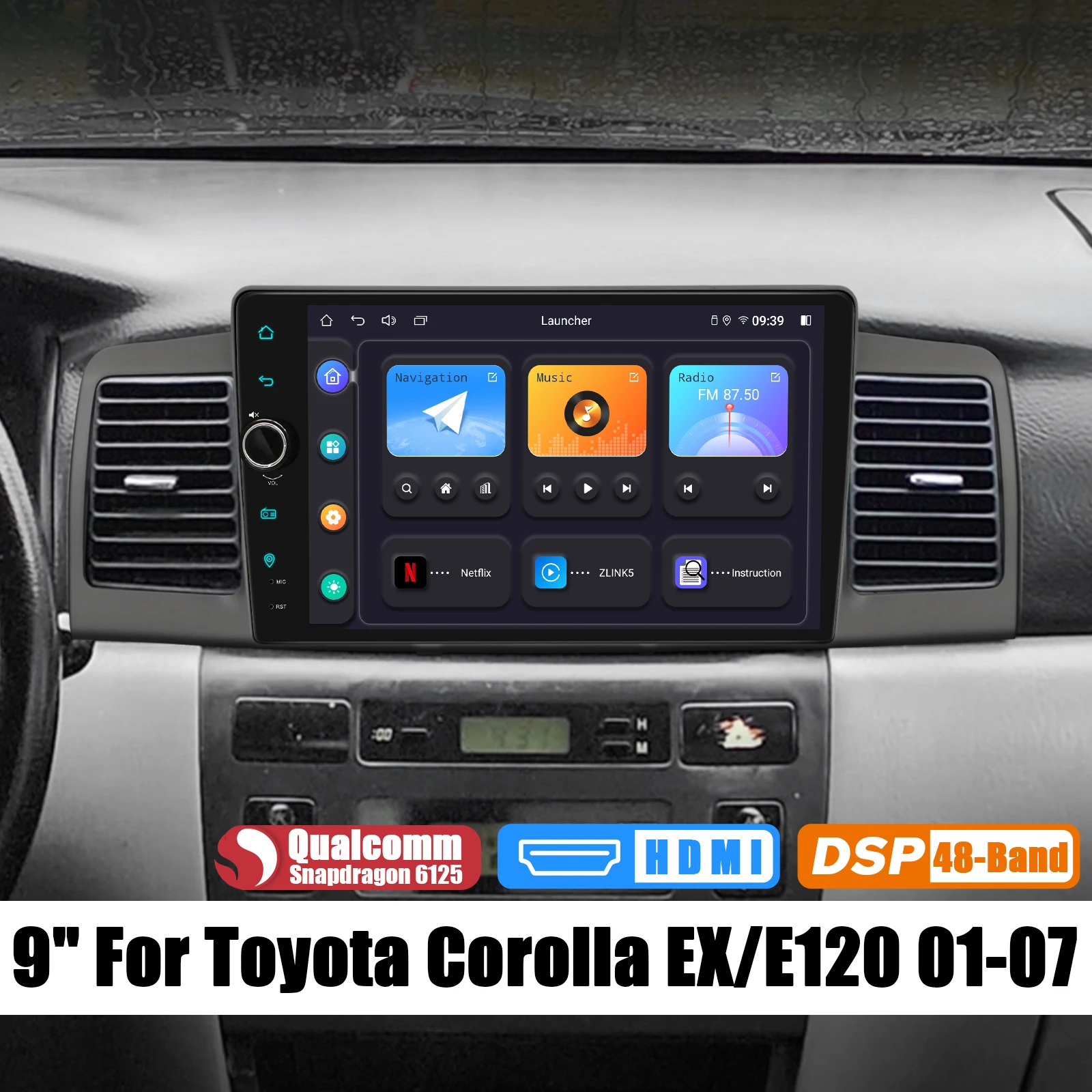 JOYFORWA 9 Inch 1280*800 Android Car Stereo Radio Head Unit With GPS Navigation For Toyota Corolla 2001-2007 Plug and Play