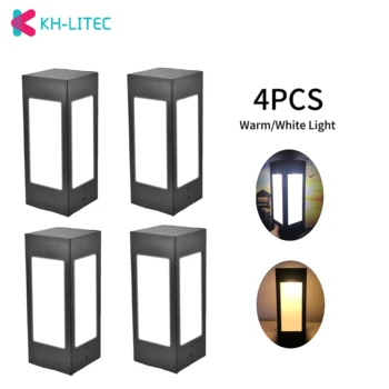 KH-LITEC 2/4 Stuks Solar Hek Paal Led Cap Licht Waterdichte Solar Pillar Lamp Tuindecoratie Kolom Koplamp Pad Stre