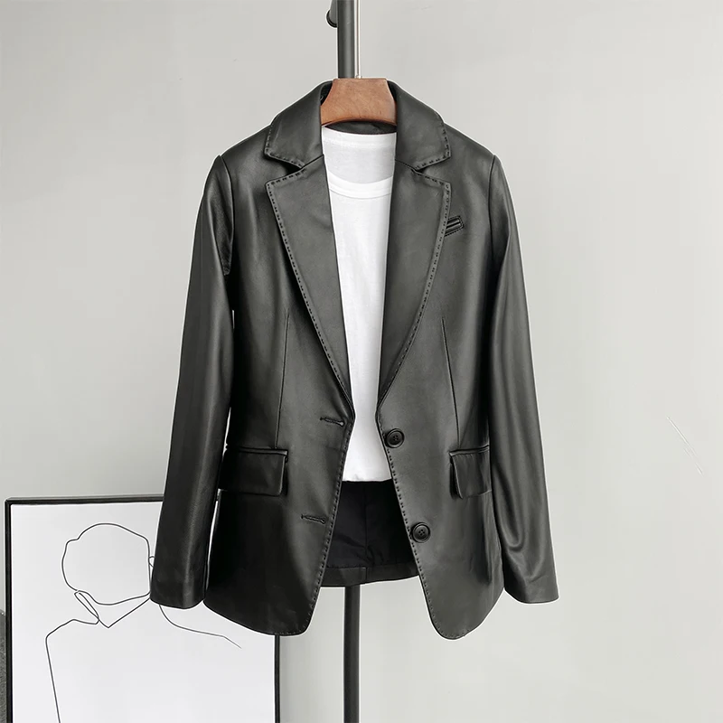 AYUNSUE 100% Genuine Sheepskin Jacket 2023 Korean Fashion Leather Blazer Women Real Leather Jackets and Coats Women Clothes SGG