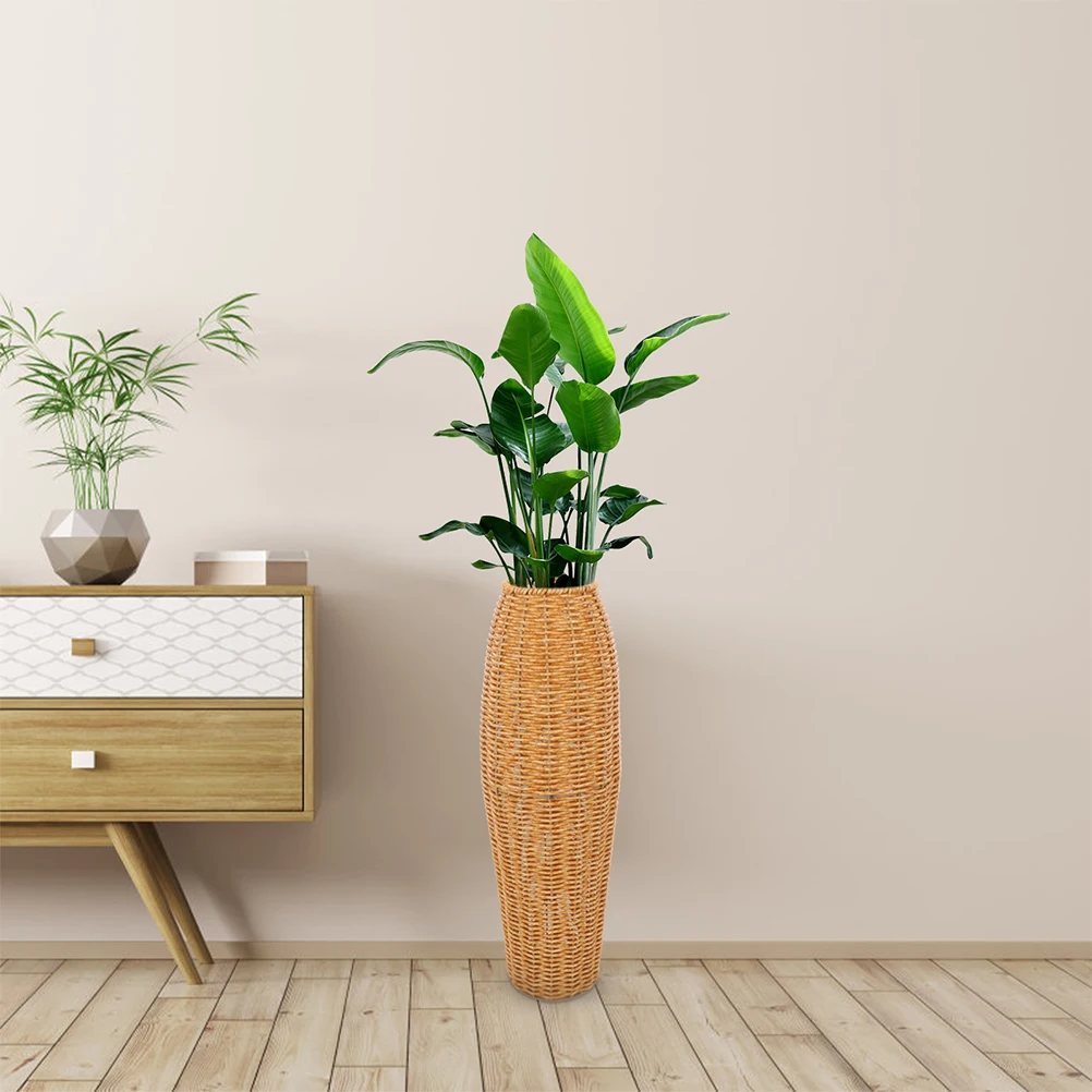 

2 Pcs Imitation Rattan Artificial Flower Vase Vintage Decor Plastic Floor Tall Vases for Living Room Bedroom Office