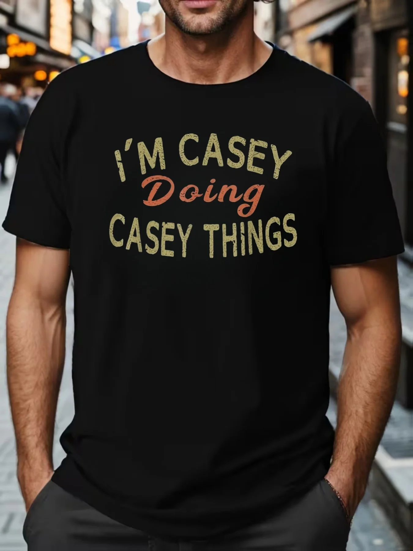Men's Funny IM CASEY DOING CASEY THINGS T-Shirt - Lightweight Breathable Retro Graphic Tee with Casey Print, Casual Gift Suitable for Outings, Casual Attire  Outdoor Activities,  Humorous Apparel for Year-Round Style