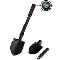 Backpacking Folding Shovel & Pick, Steel Folding Spade with Serrated Edge & Carry Case, Great for Camping, Fire Pits, Emergencie