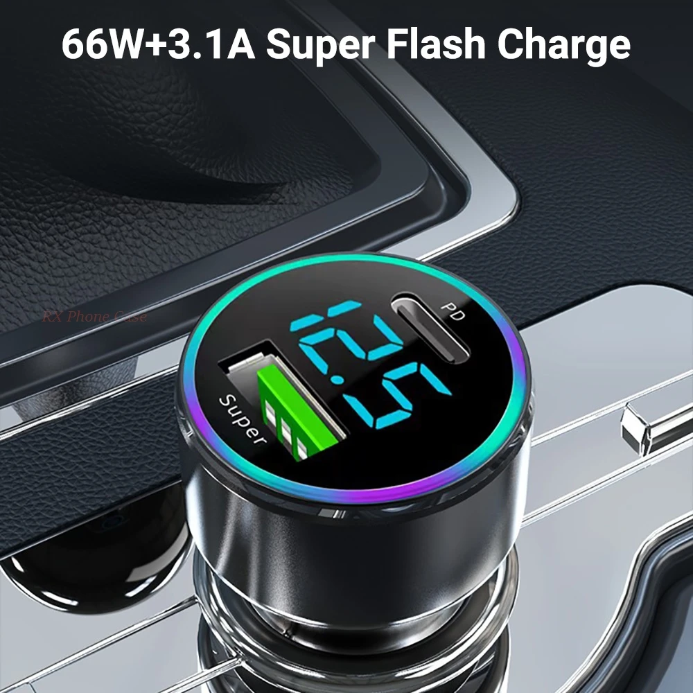 Super Fast USB Car Charger For iPhone Huawei Xiaomi Samsung 120W Quick Charge 3.0 Protable Adapter With Digital Display