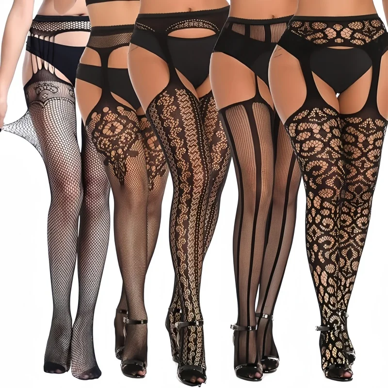 

Plus Size Women Sexy Tights Crotchless High Elastic Stockings Lingerie Garter Belt Fishnet Pantyhose Open Crotch Tights