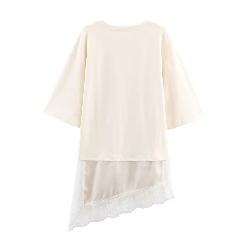 الدانتيل ort Sve جولة Ne المرأة تي شيرت غير المتكافئة هيم الربط تصميم شتاء جديد وصول Faion فضفاضة تناسب السيدات #2