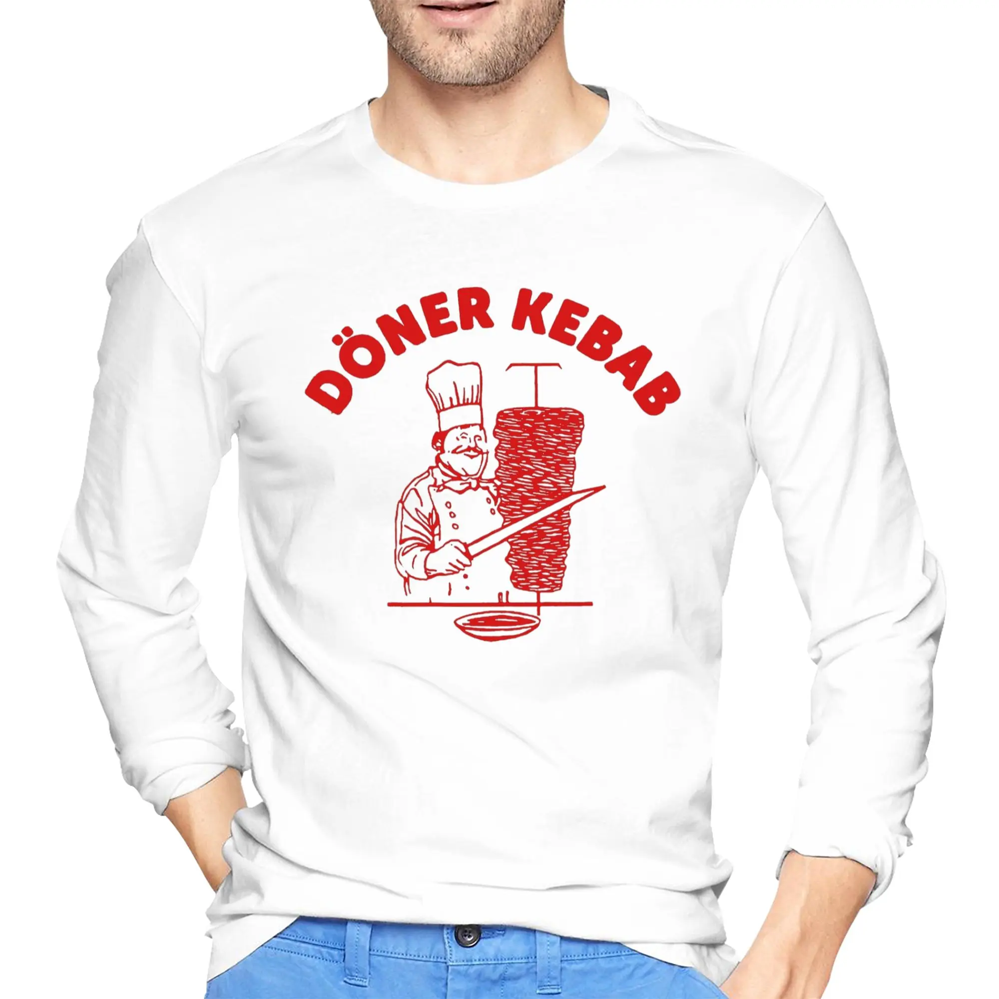 

Doner Kebab Мужская футболка с длинными рукавами Модные футболки с круглым вырезом Весенние и осенние мужские топы