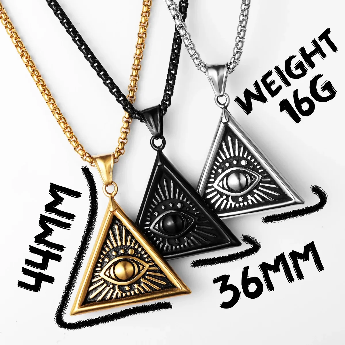 Masonic Illuminati Eye Amulet Men Necklaces Stainless Steel Pendants Chains Women Jewelry Cool Male Accessories Gifts Wholesale