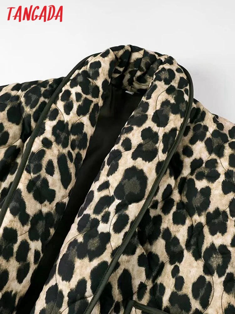 Tangada 2024 Women Leopard Oversize Coat Female Warm Loose Parkas JA17