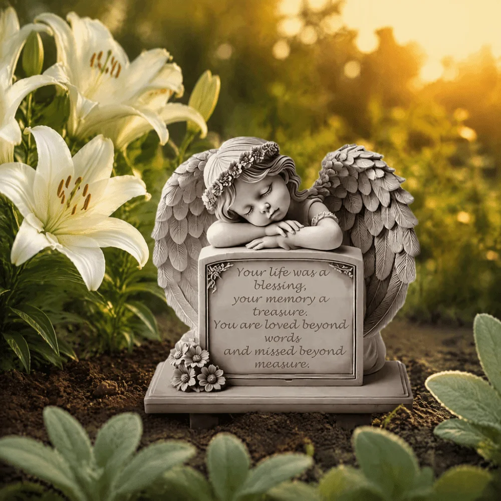 Commemorative Design Garden Angel Statue 5.11x7.8in Grey Angel Tombstone Plaque Human Memorial Garden Decoration Memorial Plaque