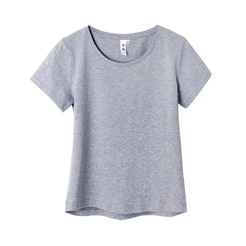 قميص نسائي للتنحيف بأكمام قصيرة وياقة مستديرة، مصنوع من القطن 00٪، بلون واحد وتصميم عتيق، مناسب لأزياء الصيف للسيدات