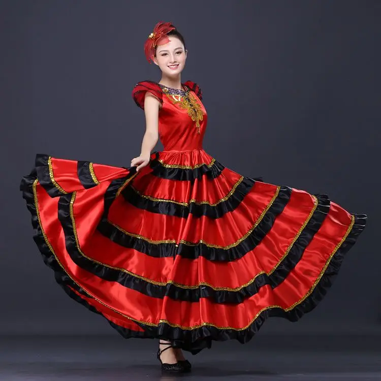 Frauen Spanisch Flamenco Stierkampf Chor Kostüm Erwachsene Weibliche Chor Große Schaukel Kleid Spanisch Bühne Leistung Tanzen Rock