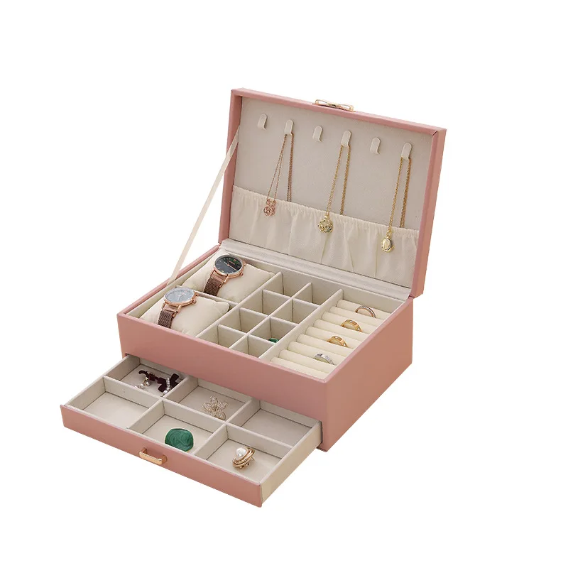 

Luxury aron Colored Leather Jewelry Box Watch Storage Case Anti-Oxidation Earring Nelace Ring High-End Feeling Women's A...