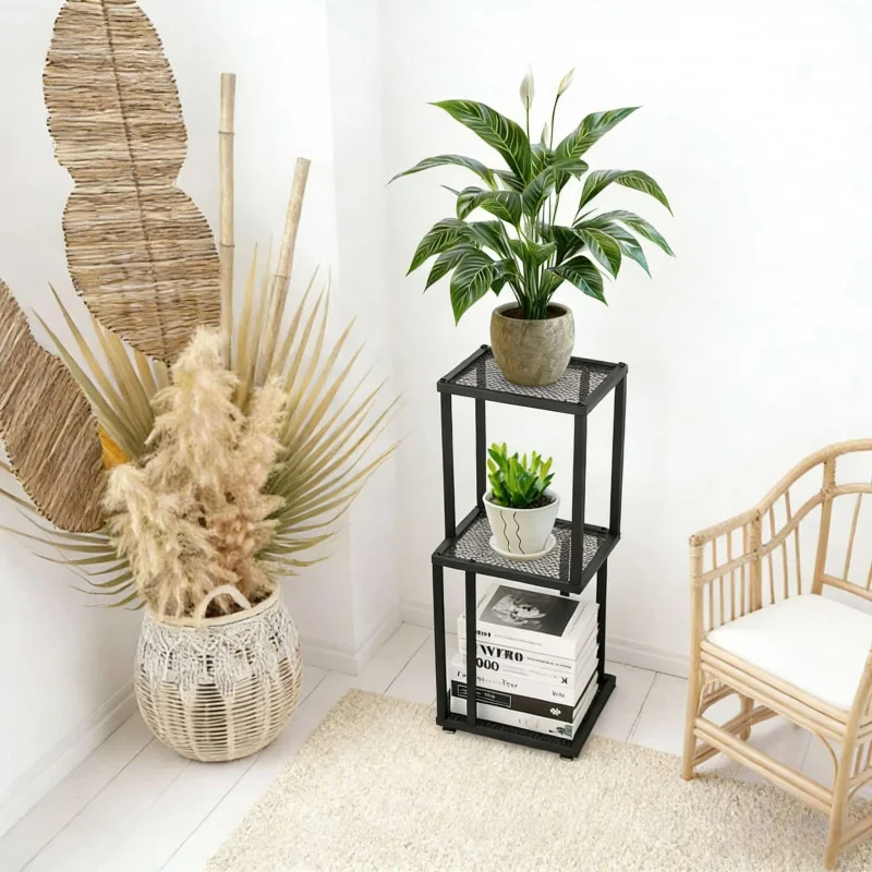 

Living Room Bedroom Balcony Floor Standing2Layer Metal Flower Pot Stand for Green Plants and Succulents, Suitable for Indoor and