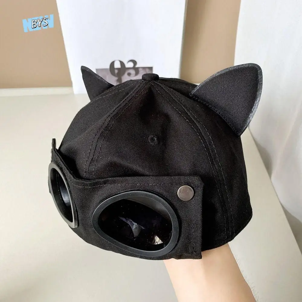 

Fashion Pilot Glasses Men Baseball Hat Reverse Wear Snapback Sunshade Hat Unisex Cat Ears Adjustable Sun Visor Cap Outdoor