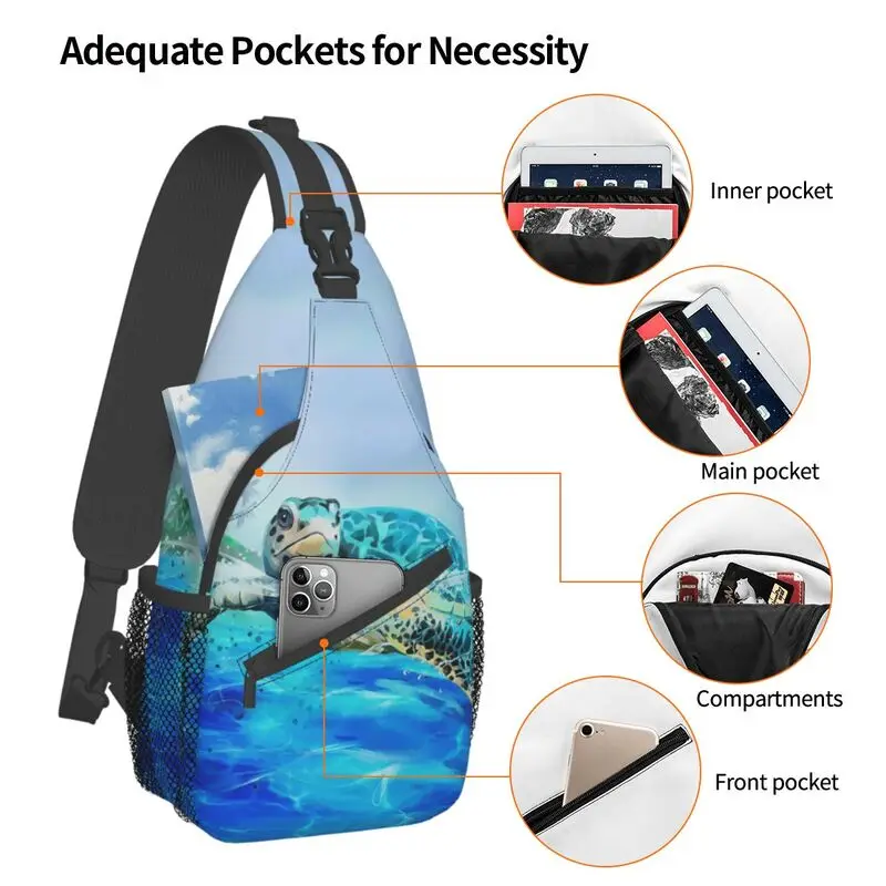 Mochila de hombro con estampado de tortuga marina para hombre, bolso de pecho cruzado informal con estampado de acuarela, Animal oceánico, para viajar