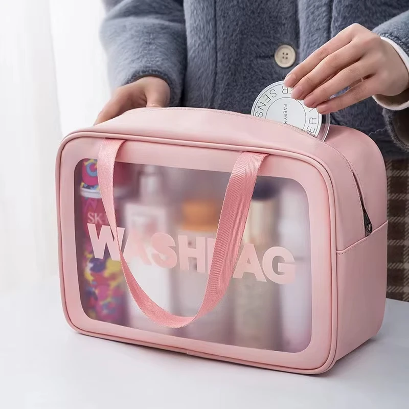 3pcs/Set Portable Cosmetic Bag Large Capacity Dust Proof Make Up Storage Handbags PVC Fashion Transparent Travel Bags