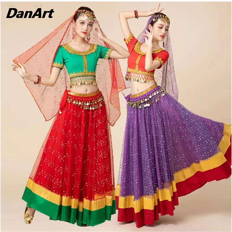 

Women Belly Dance Stage Performance Dress Big Swing Long Dress Festival Meeting Performance Costume Set Noble Cosplay