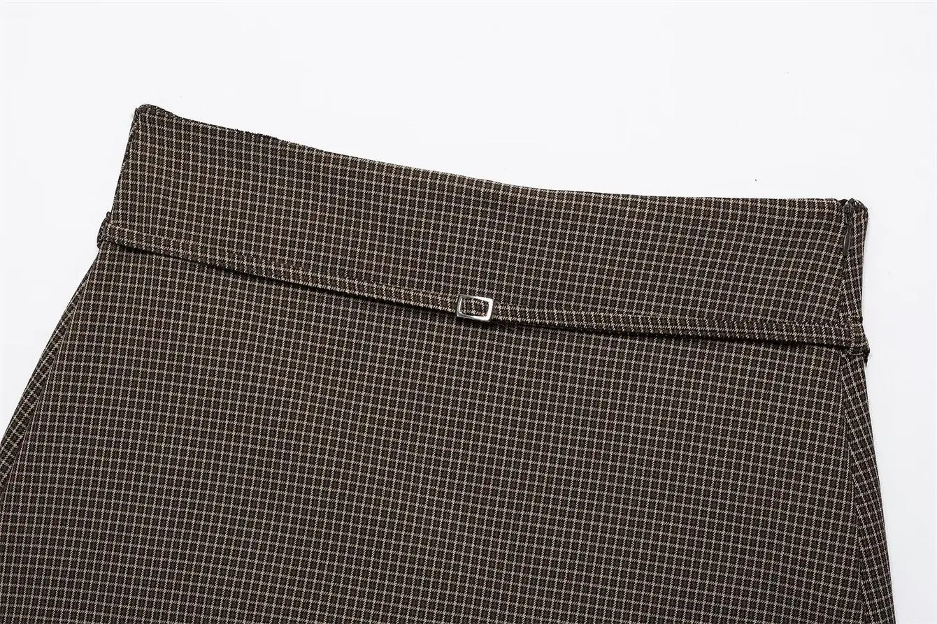 TFMLN Vintage Karierte Röcke für Damen, Schicke Gürtelröcke, Shorts, Modische Miniröcke mit seitlichem Reißverschluss, Slim Fit, Herbst-Outfit für Damen – Detail 4