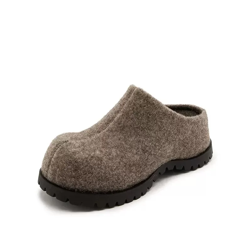 

Women's Slippers 2025 Autumn/winter New Retro Round Toe Suede Slippers Fashionable Outerwear Thick Soled Half Slippers