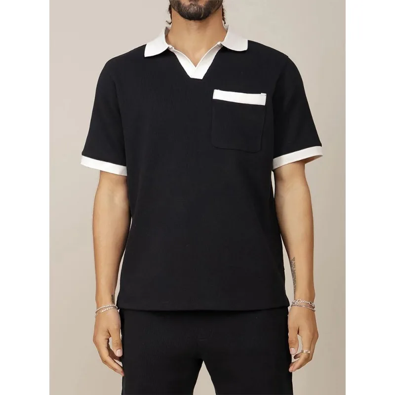 

Мужской серый комплект из поло с контрастной отделкой и шорт, повседневный костюм из двух предметов