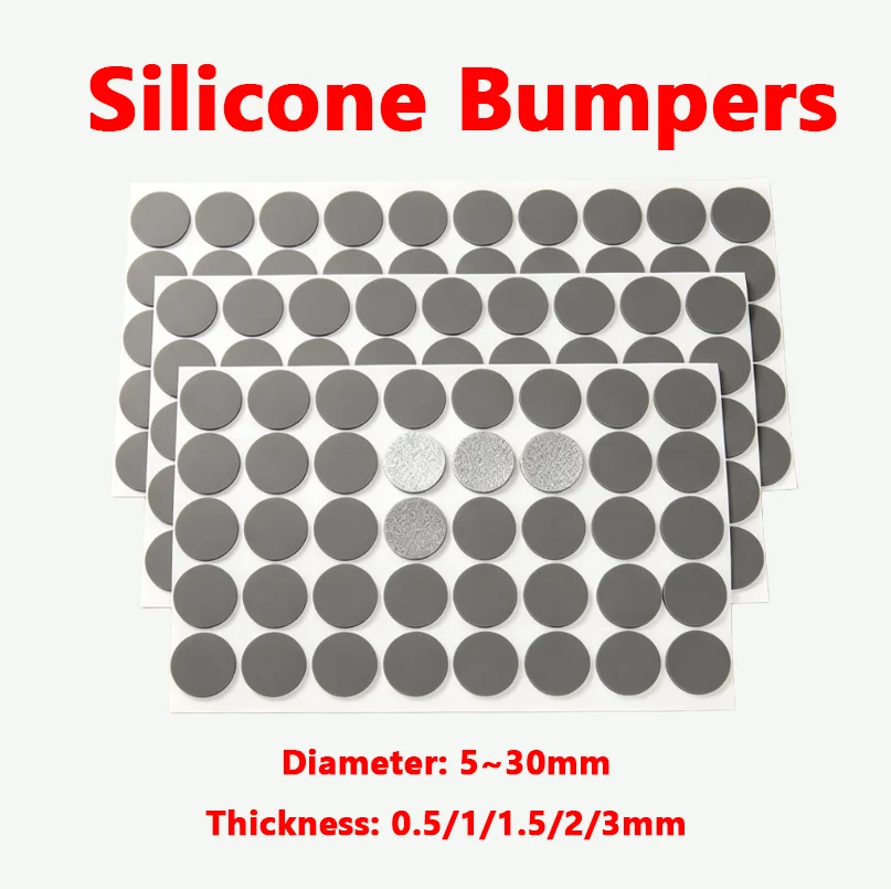 50pcs Dark Grey Self Adhesive Round Silicone Rubber Bumpers Shock Absorber Feet Pad Laptops Keyboards Calculators Monitors 5-30