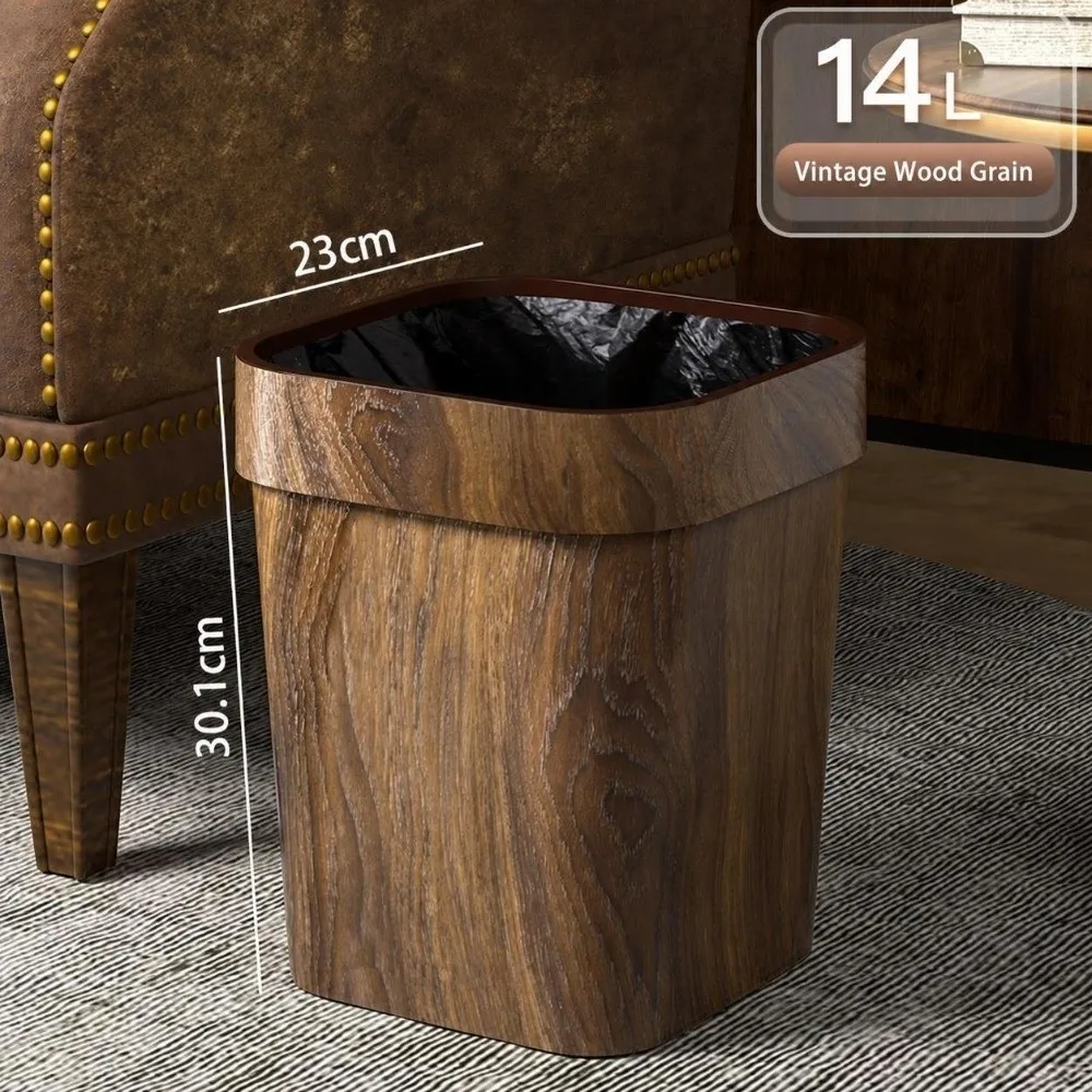 12/14L Uncovered Trash Can Marble Pattern Plastic Garbage Container Bin Rectangle Wood Grain Living Room Dustbin Bathroom