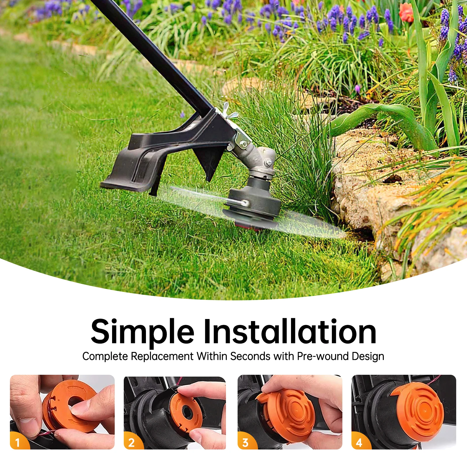 Línea de carrete de recortadora de 20 piezas, línea de carrete de bordeadora apta para recortadora Worx, cuerda de Weed Eater, línea de carrete de repuesto con 2 tapas