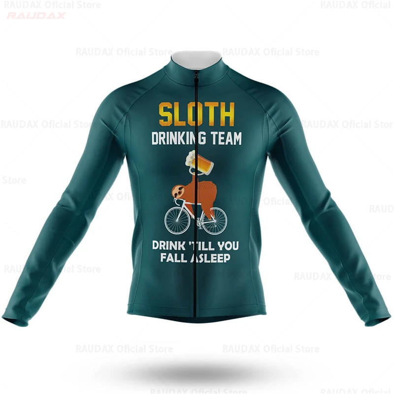 Sloth Drinking Team Men\'s Cycling Jersey Long Sleeve Mtb Sport Riding Shirt Quick Drying Cycle Clothing Jacket Maillot Ciclismo