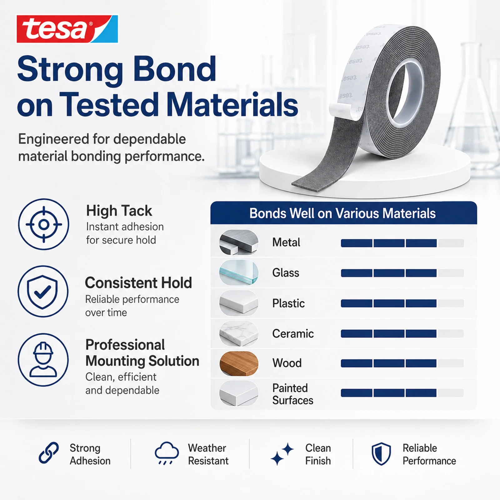 Tesa acrylic foam double-sided tape has high shear resistance, noise reduction, high adhesion, waterproofing, and low temperatur
