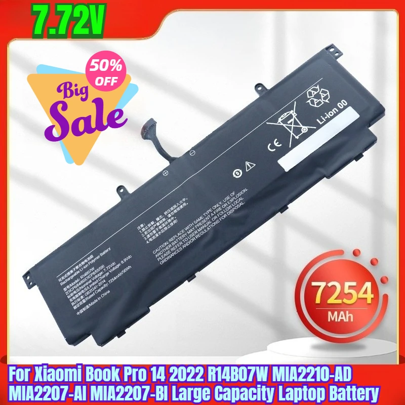 

7,72 В 6250 мАч для Xiaomi Book Pro 14 2022 R14B07W MIA2210-AD MIA2207-AI MIA2207-BI аккумулятор для ноутбука большой емкости